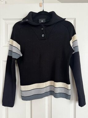 Black Striped Cowl Neck Sweater - Unbranded